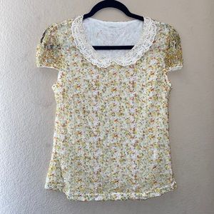 FLORAL LACE CAP SLEEVE BLOUSE